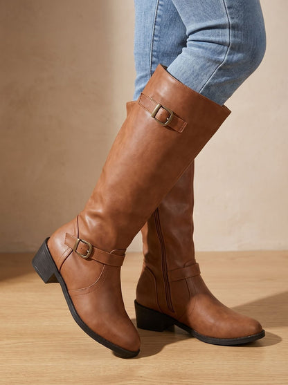 Simone | Women's Tall Leather Riding Boots Knee High Buckles