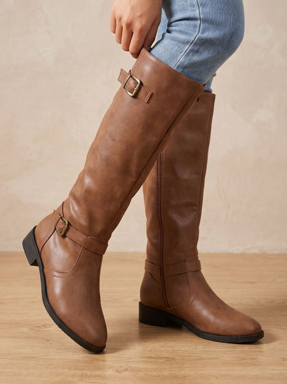 Simone | Women's Tall Leather Riding Boots Knee High Buckles