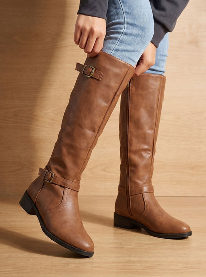 Simone | Women's Tall Leather Riding Boots Knee High Buckles
