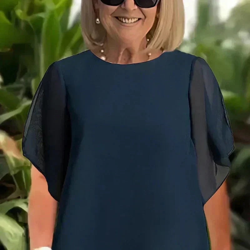 Patrícia | Conjunto Mulher Calças Perna Larga Top Assimétrico Chiffon