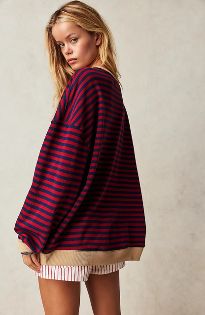 Patrícia | Sweatshirt Oversized Listada Mulher Ombros Caídos