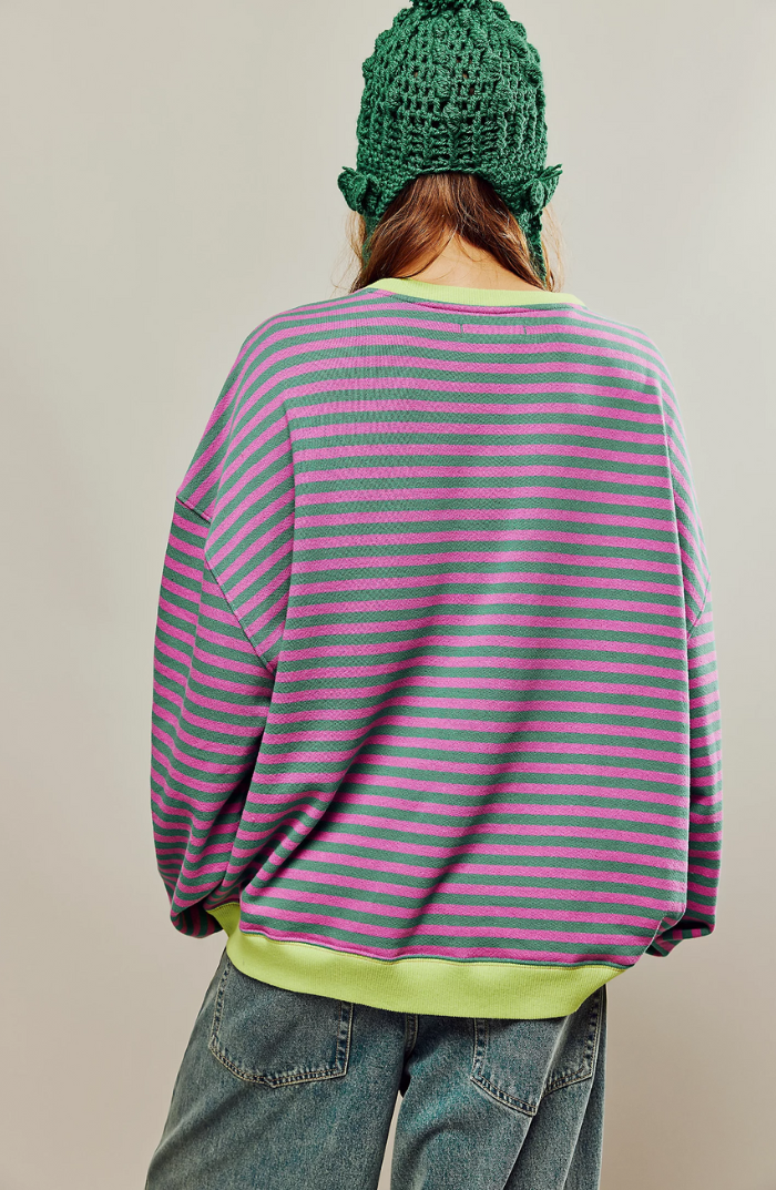 Patrícia | Sweatshirt Oversized Listada Mulher Ombros Caídos