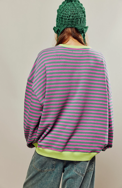 Patrícia | Sweatshirt Oversized Listada Mulher Ombros Caídos
