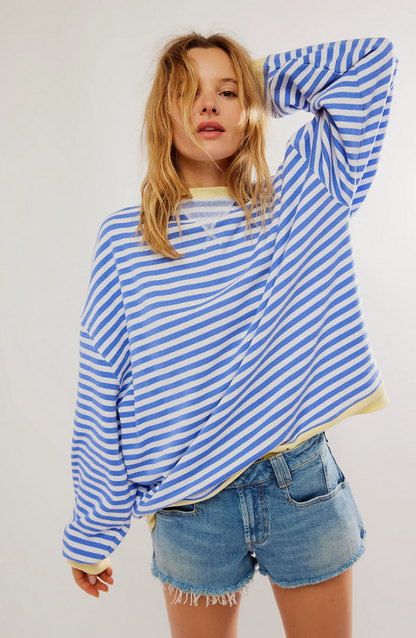 Patrícia | Sweatshirt Oversized Listada Mulher Ombros Caídos