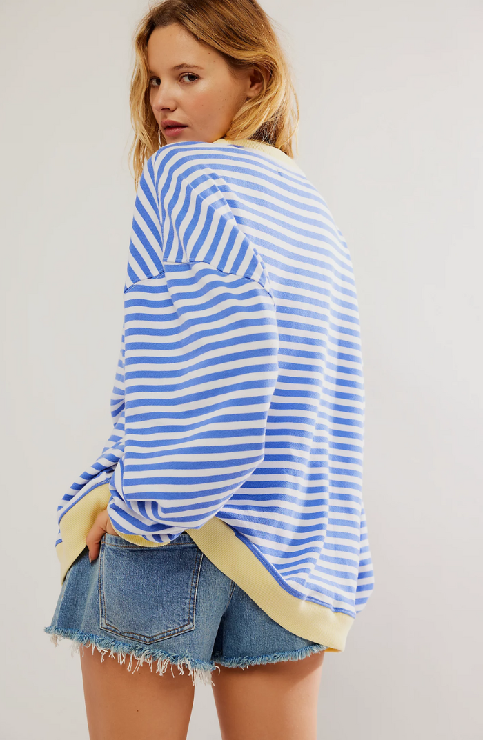Patrícia | Sweatshirt Oversized Listada Mulher Ombros Caídos