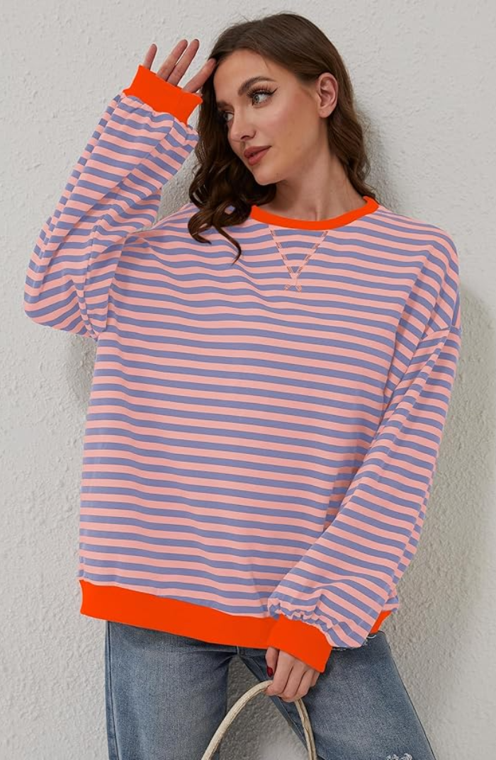 Patrícia | Sweatshirt Oversized Listada Mulher Ombros Caídos