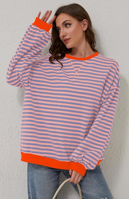 Patrícia | Sweatshirt Oversized Listada Mulher Ombros Caídos