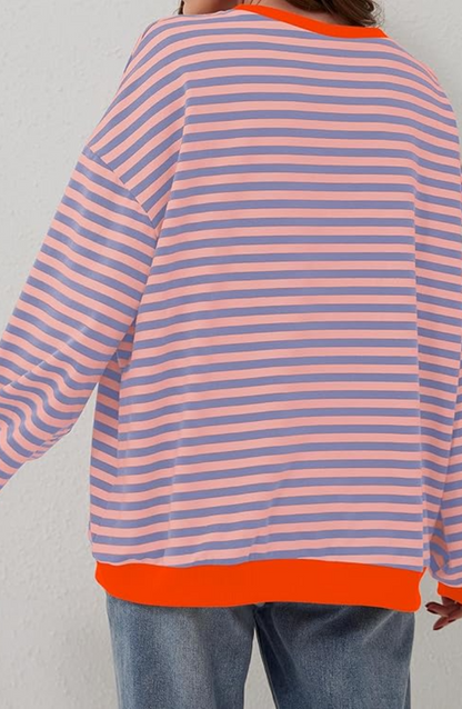 Patrícia | Sweatshirt Oversized Listada Mulher Ombros Caídos