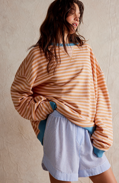 Patrícia | Sweatshirt Oversized Listada Mulher Ombros Caídos