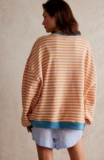 Patrícia | Sweatshirt Oversized Listada Mulher Ombros Caídos