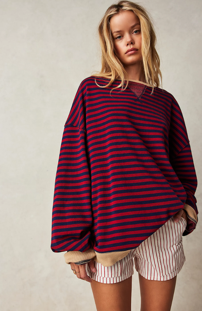 Patrícia | Sweatshirt Oversized Listada Mulher Ombros Caídos