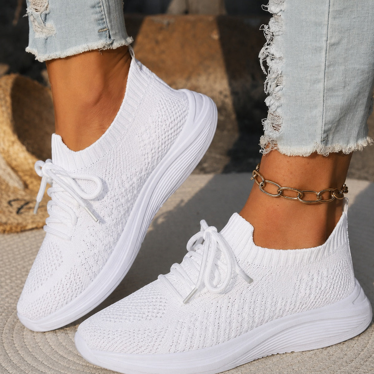 Meredith | Women's Knit Flatform Sneakers Lace Up