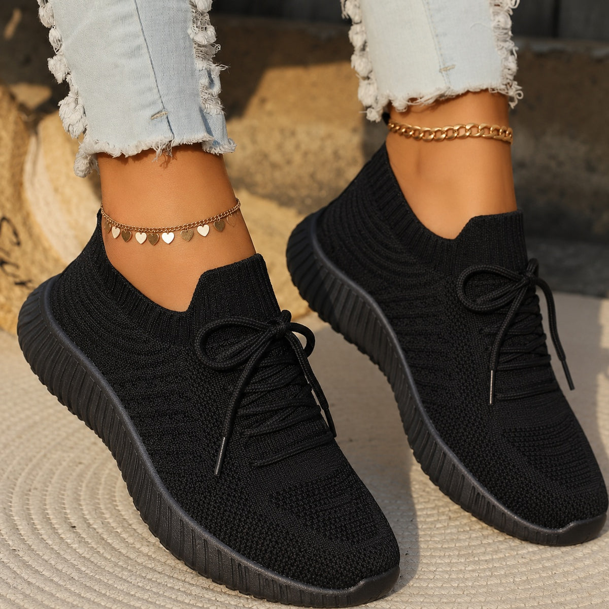 Meredith | Women's Knit Flatform Sneakers Lace Up
