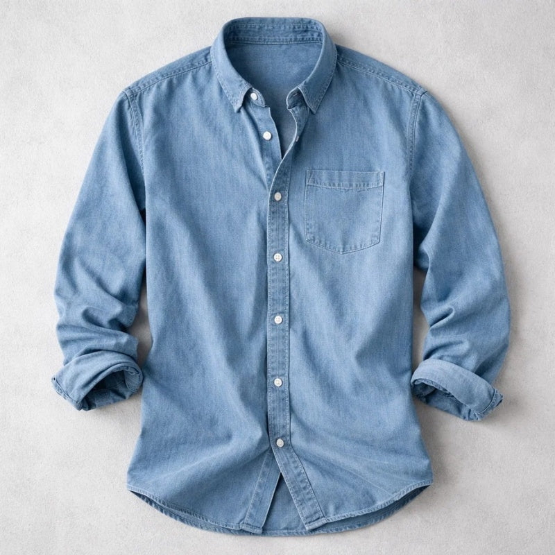 Pedro | Camisa de Ganga Homem Manga Comprida Bolso no Peito