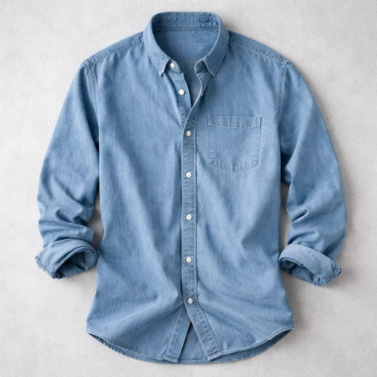 Pedro | Camisa de Ganga Homem Manga Comprida Bolso no Peito