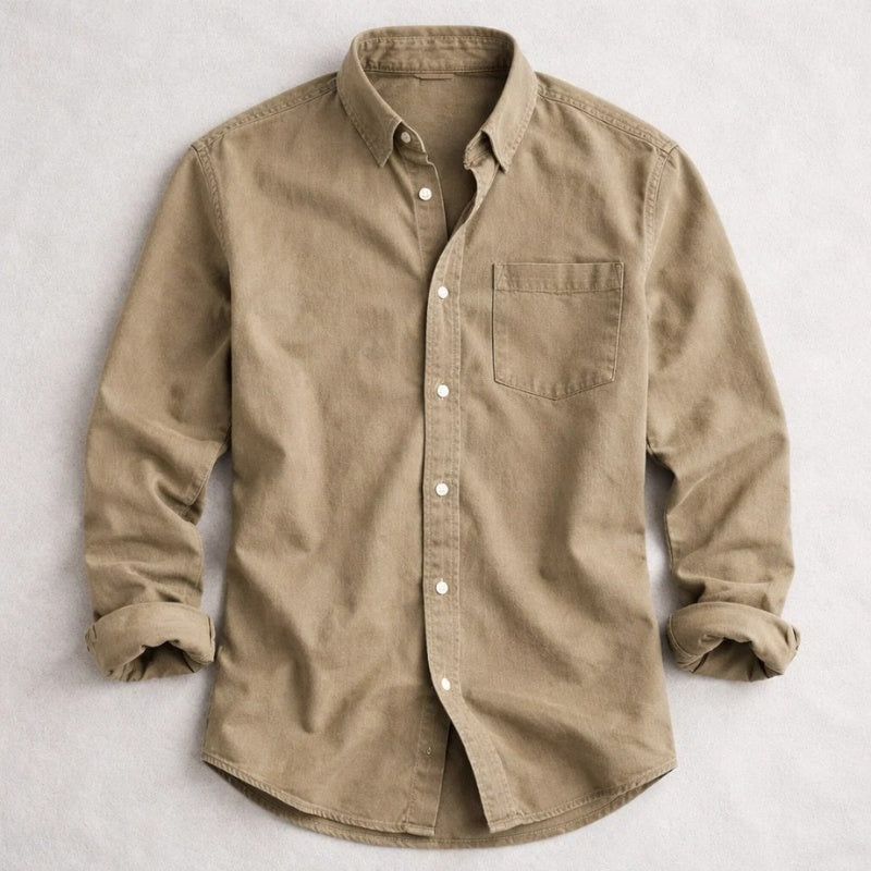 Pedro | Camisa de Ganga Homem Manga Comprida Bolso no Peito