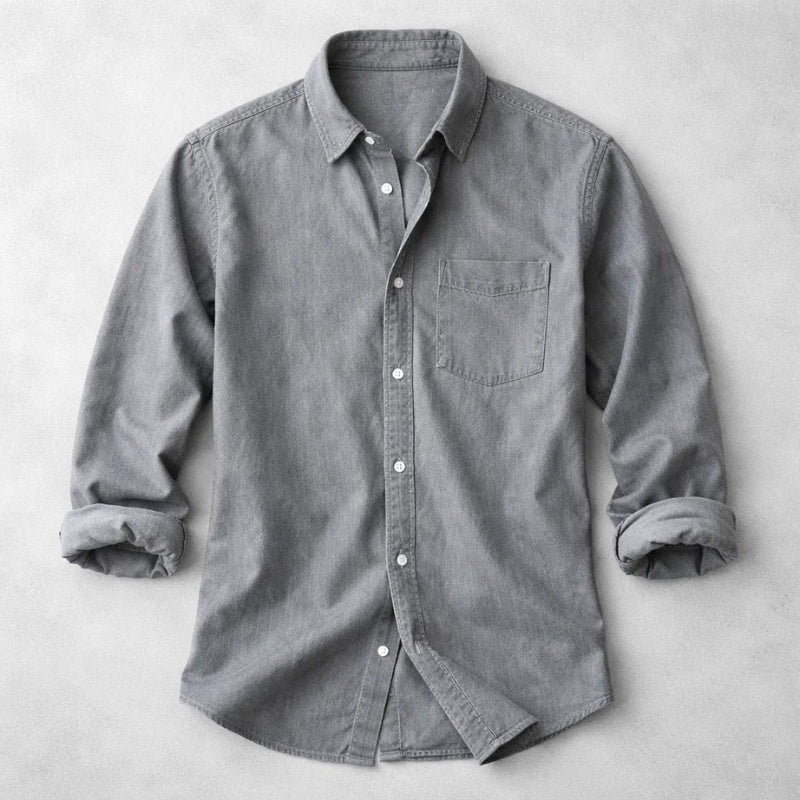 Pedro | Camisa de Ganga Homem Manga Comprida Bolso no Peito