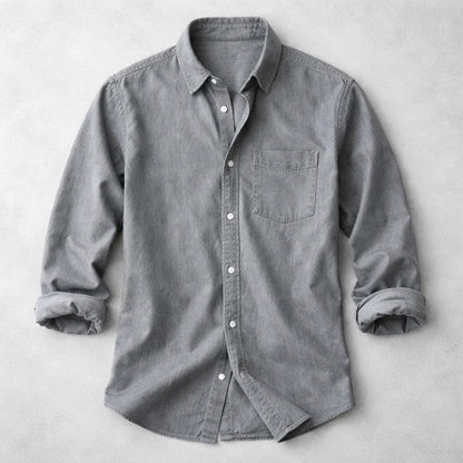 Pedro | Camisa de Ganga Homem Manga Comprida Bolso no Peito