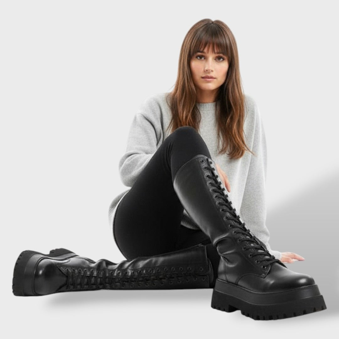 Raquel | Botas Cano Alto Militares Mulher Plataforma com Atacadores