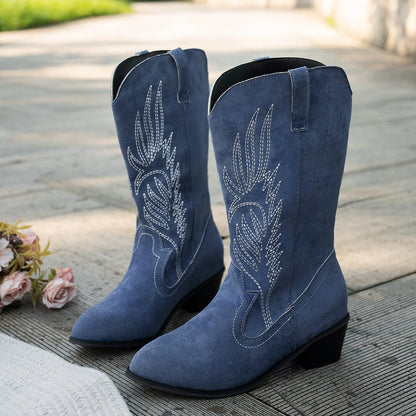 Raquel | Cowboy Boots de Camurça Mulher Cano Médio Bordado