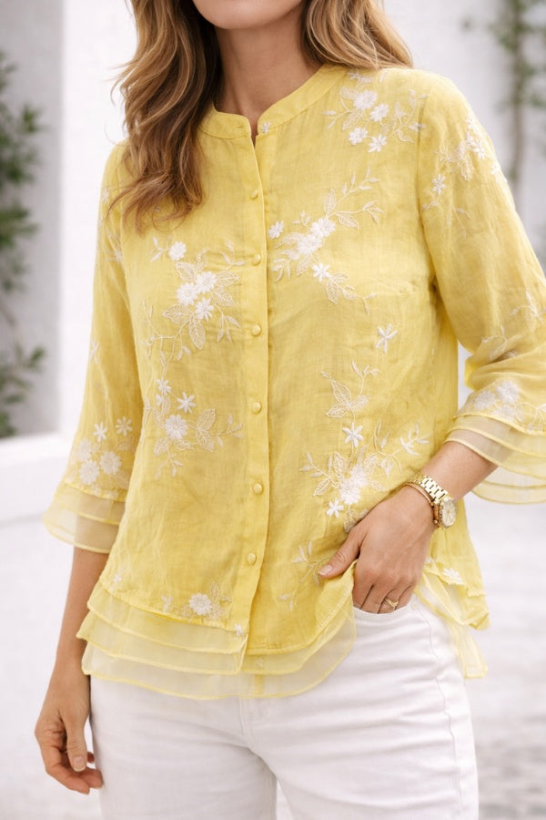 Rita | Blusa Bordada Floral Mulher Manga 3/4 com Botões