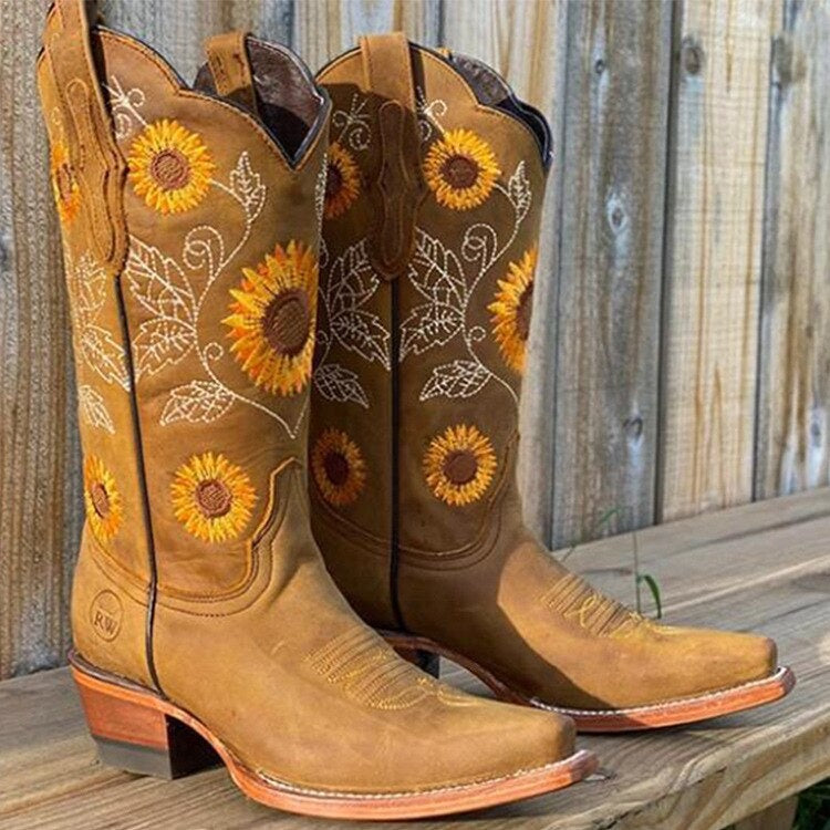 Rita | Botas Cowboy Mulher Cano Alto Bordado Floral