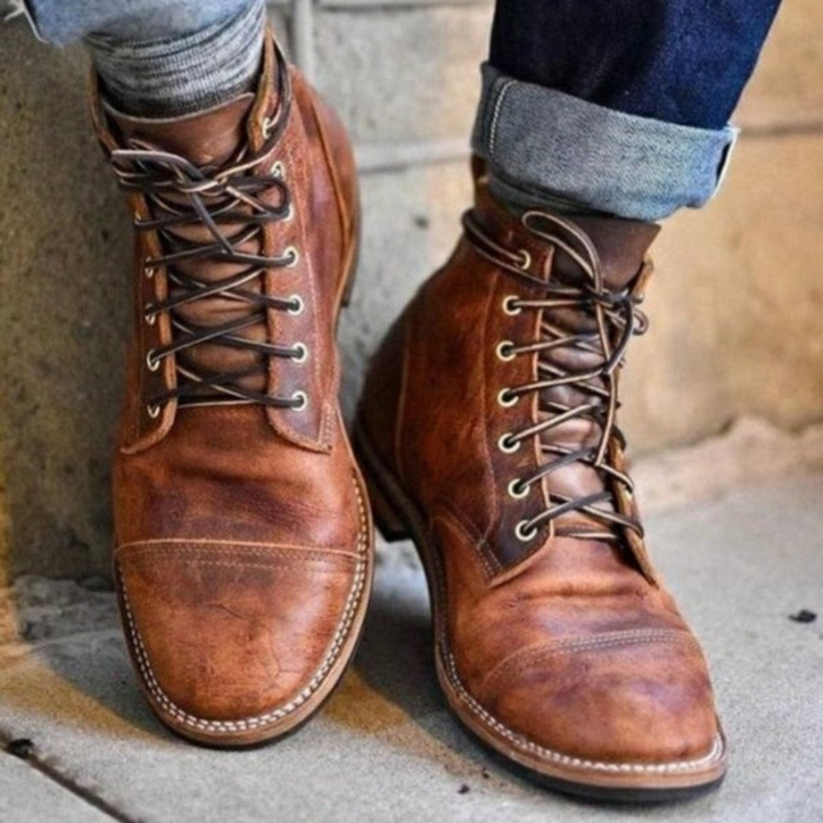 Oscar | Men's Faux Leather Lace Up Winter Boots Mid Calf