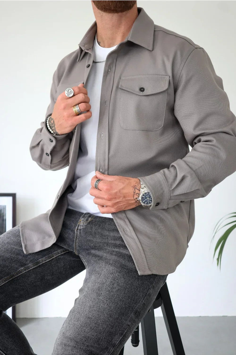 Rodrigo | Camisa Casaco Homem Manga Comprida com Bolso no Peito