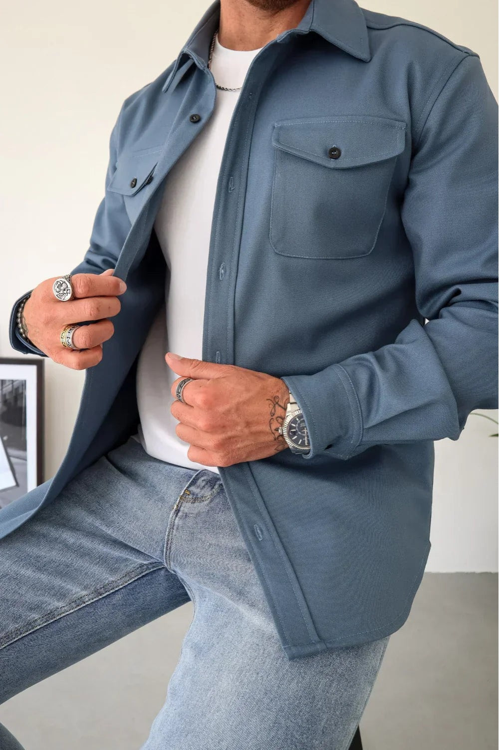 Rodrigo | Camisa Casaco Homem Manga Comprida com Bolso no Peito