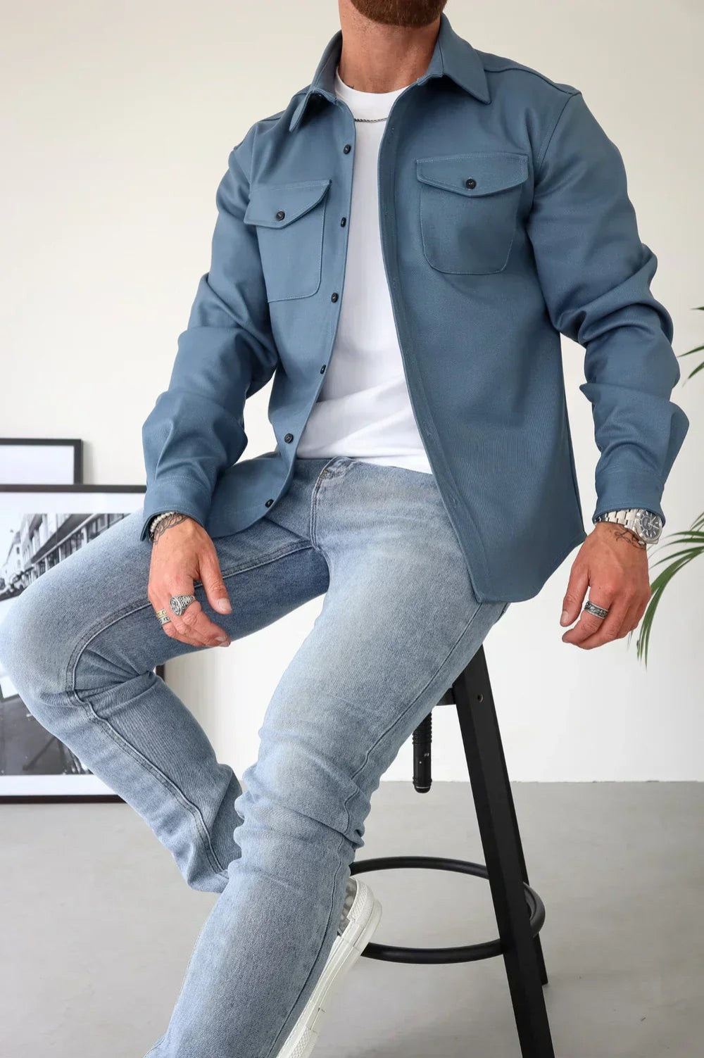 Rodrigo | Camisa Casaco Homem Manga Comprida com Bolso no Peito