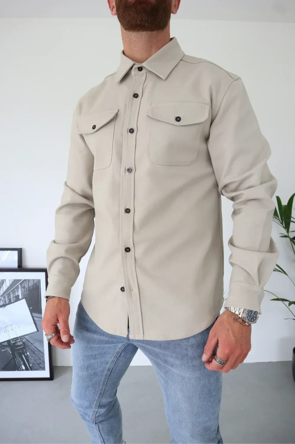 Rodrigo | Camisa Casaco Homem Manga Comprida com Bolso no Peito