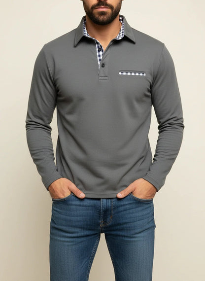 Rodrigo | Polo de Manga Comprida Homem com Detalhes em Xadrez