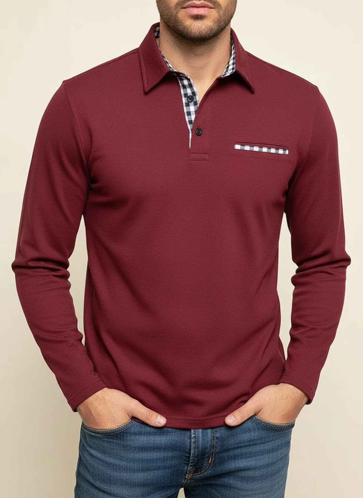 Rodrigo | Polo de Manga Comprida Homem com Detalhes em Xadrez