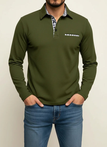 Rodrigo | Polo de Manga Comprida Homem com Detalhes em Xadrez