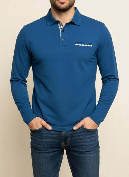 Rodrigo | Polo de Manga Comprida Homem com Detalhes em Xadrez