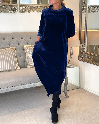 Rosamund | Women's Velvet Long Sleeve Midi Dress with Pockets