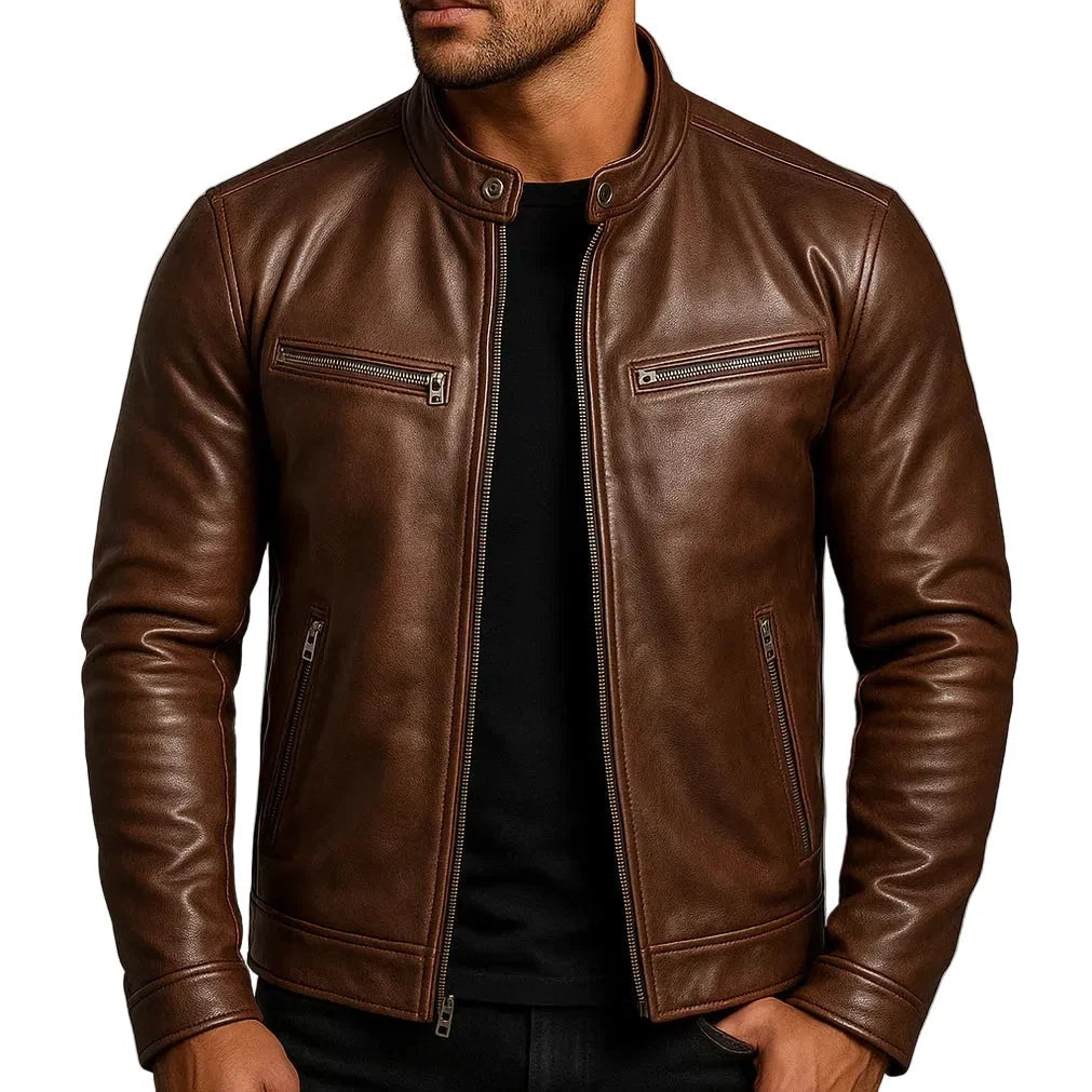 Rui | Blusão Biker de Couro Homem Gola Mao
