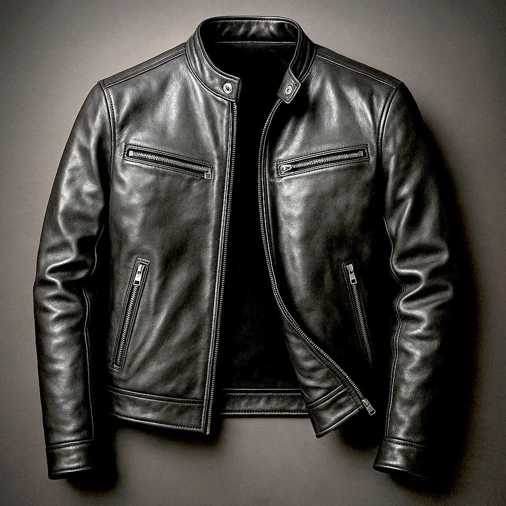 Rui | Blusão Biker de Couro Homem Gola Mao