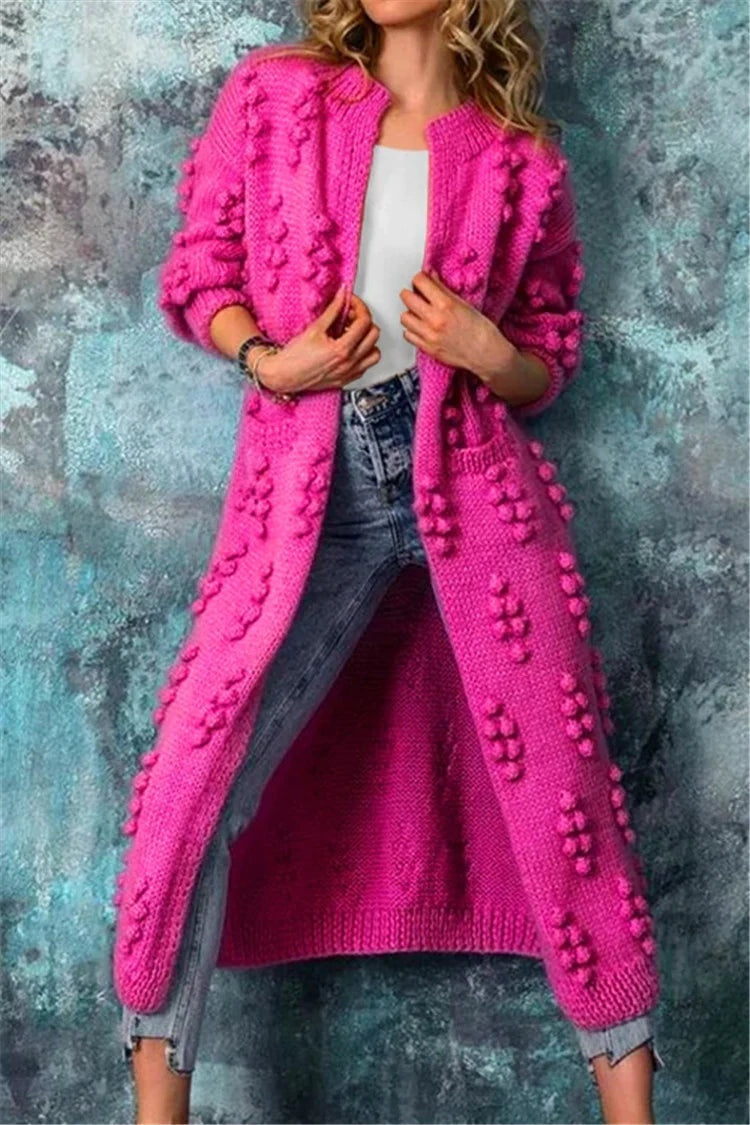 Sandra | Cardigan de Malha Comprido Mulher com Textura Pompom
