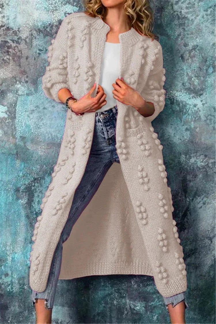 Sandra | Cardigan de Malha Comprido Mulher com Textura Pompom