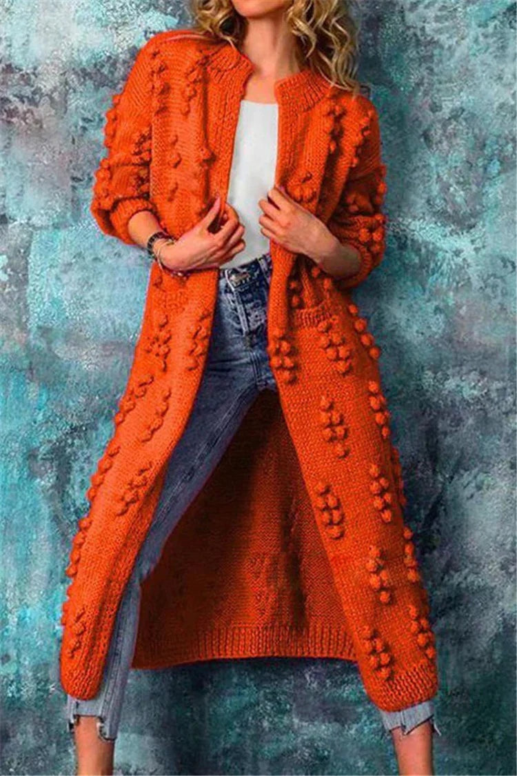 Sandra | Cardigan de Malha Comprido Mulher com Textura Pompom