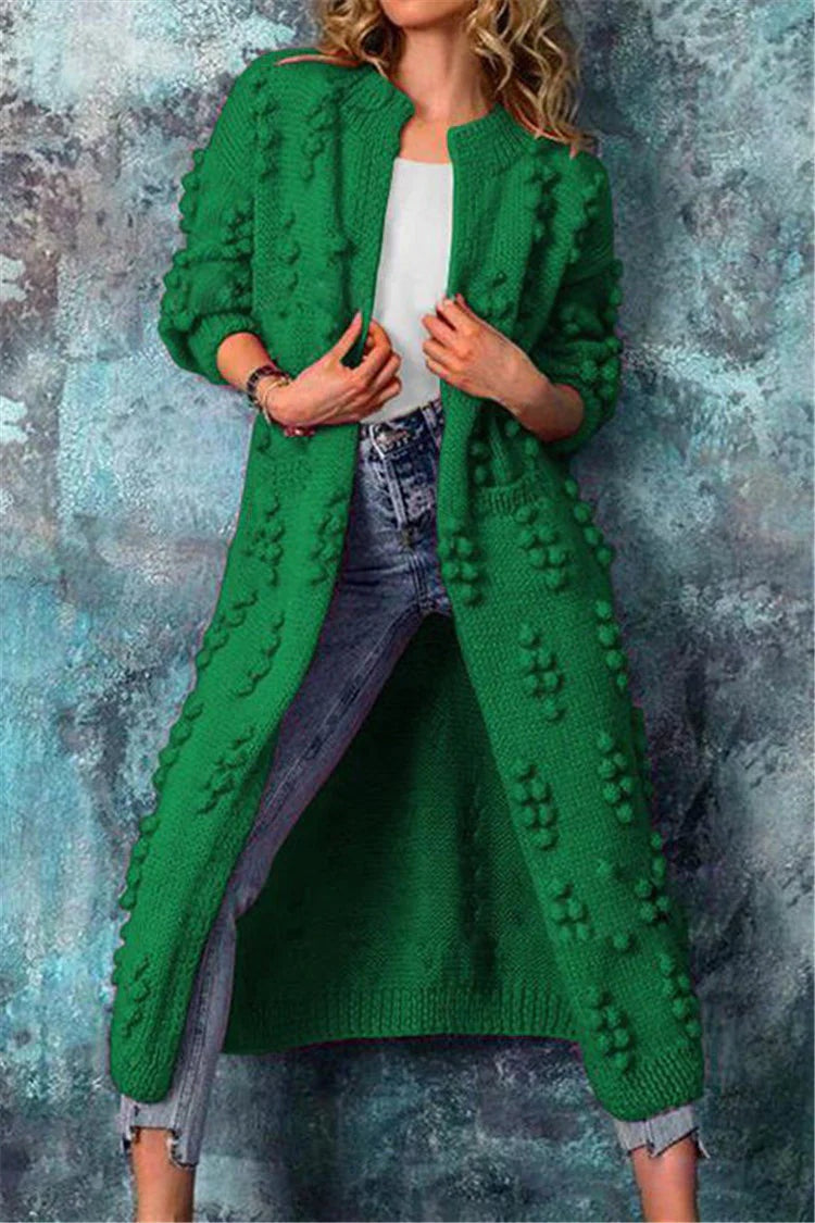 Sandra | Cardigan de Malha Comprido Mulher com Textura Pompom