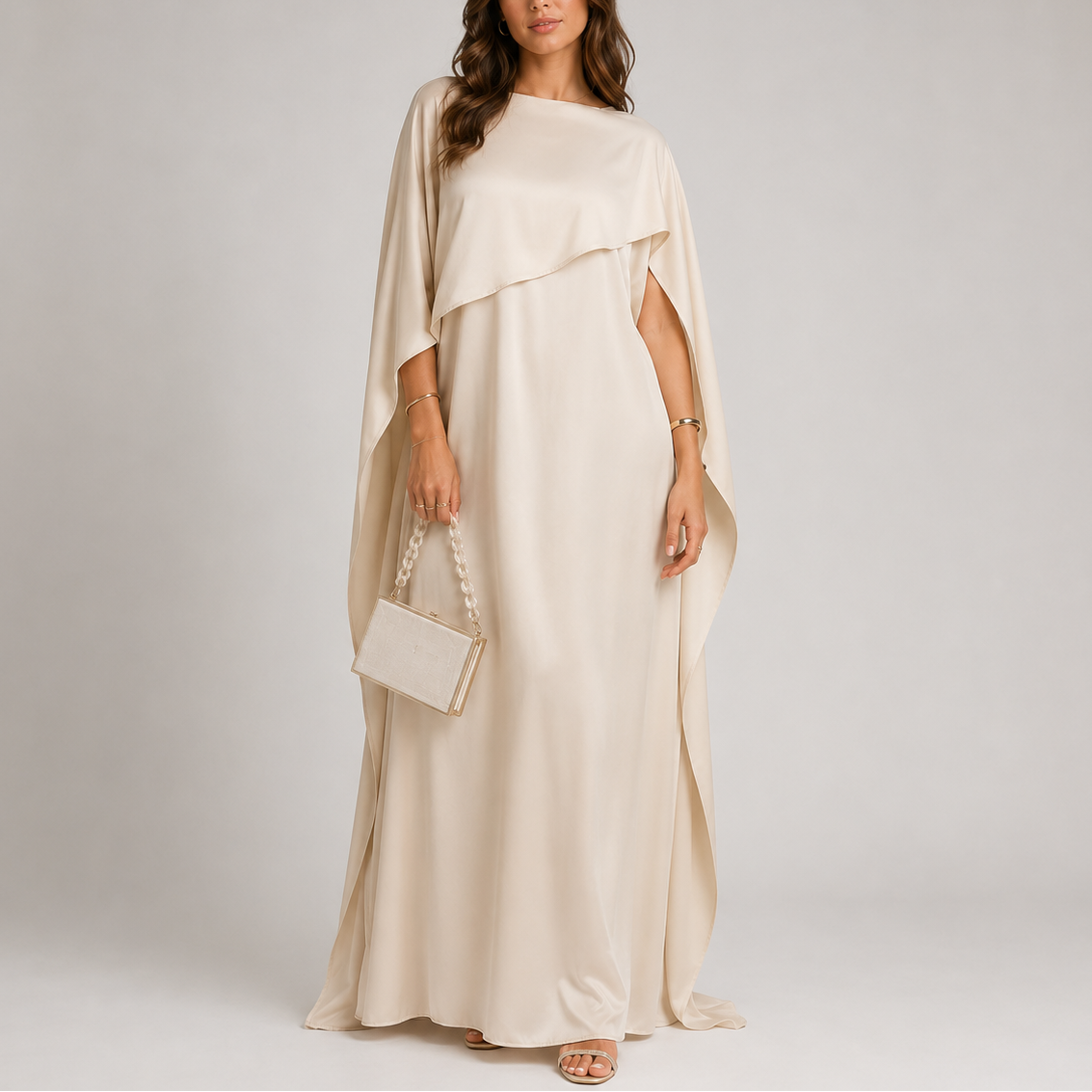 Saoirse | Women's Holiday Party Dress Draped Cape Maxi Evening Gown