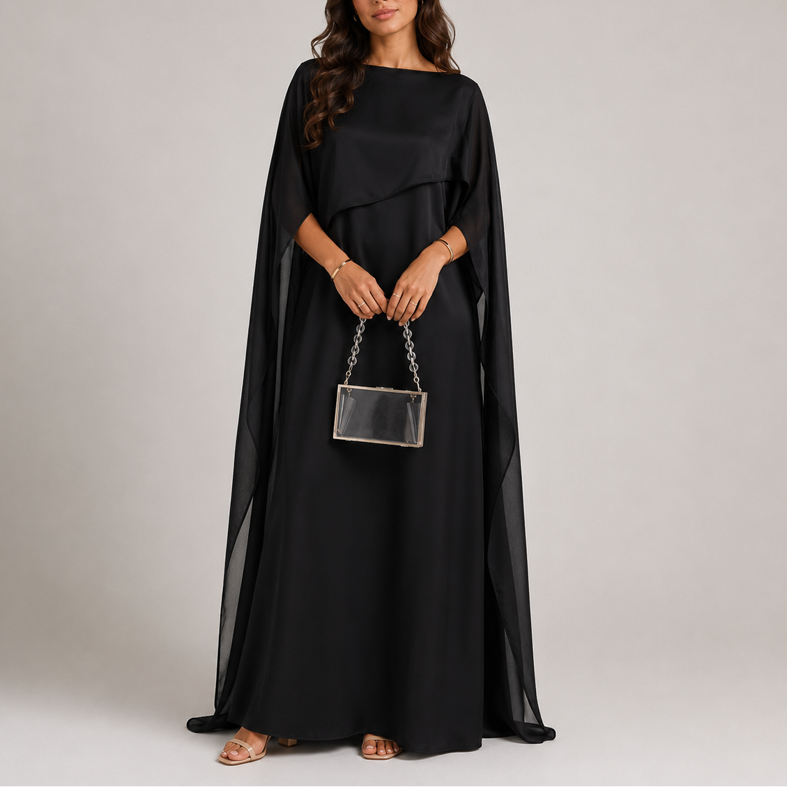 Saoirse | Women's Holiday Party Dress Draped Cape Maxi Evening Gown