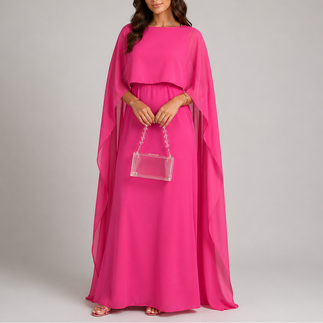Saoirse | Women's Holiday Party Dress Draped Cape Maxi Evening Gown