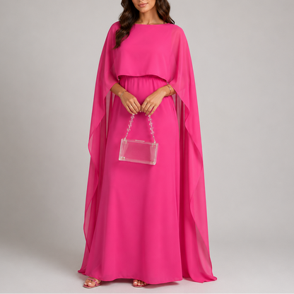 Saoirse | Women's Holiday Party Dress Draped Cape Maxi Evening Gown