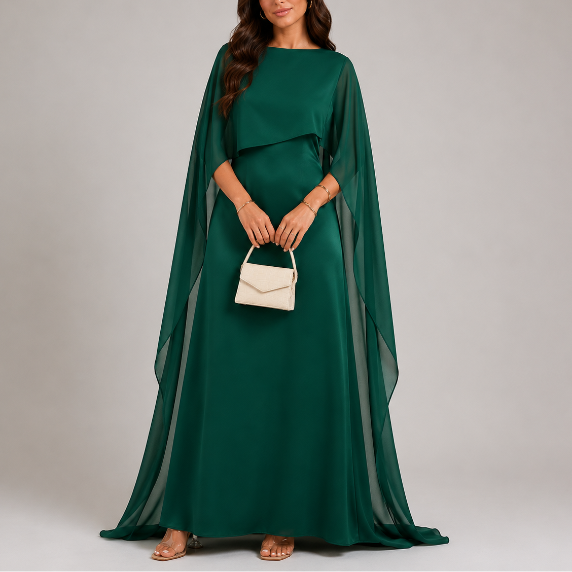 Saoirse | Women's Holiday Party Dress Draped Cape Maxi Evening Gown