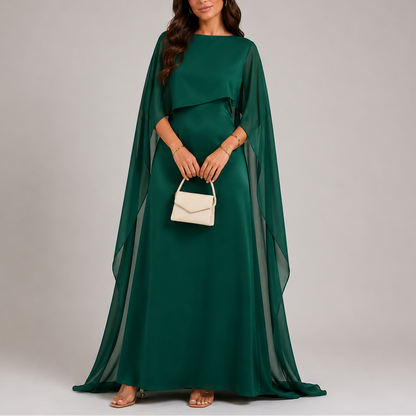 Saoirse | Women's Holiday Party Dress Draped Cape Maxi Evening Gown