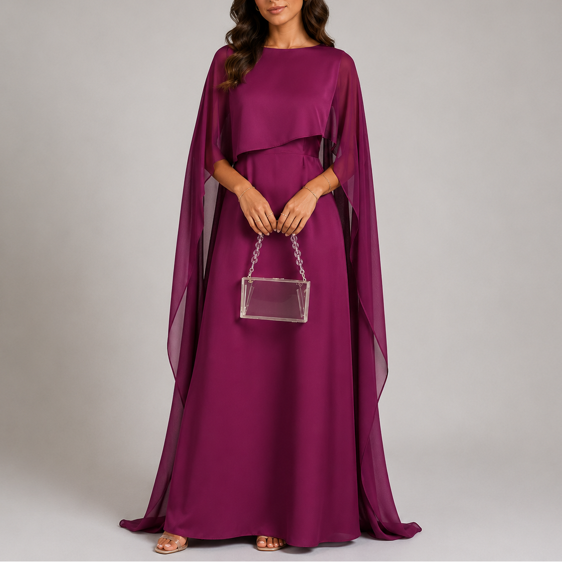 Saoirse | Women's Holiday Party Dress Draped Cape Maxi Evening Gown