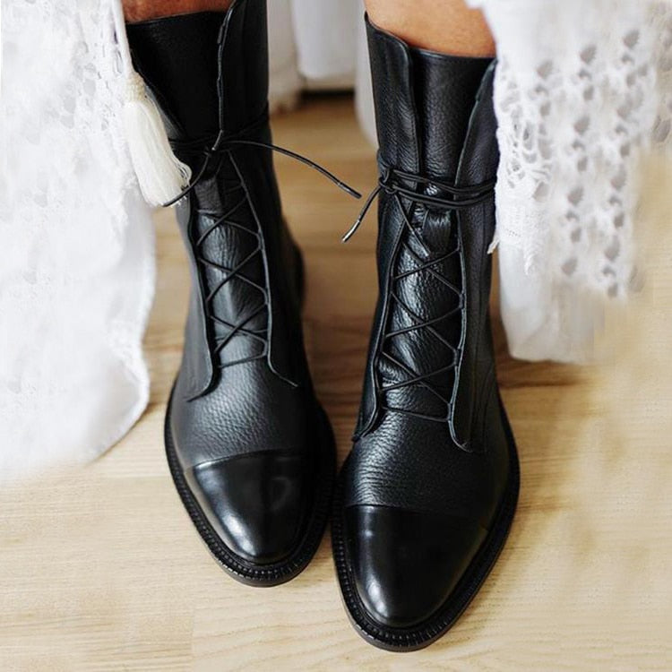 Sara | Botas Militares Mulher de Couro com Atacadores